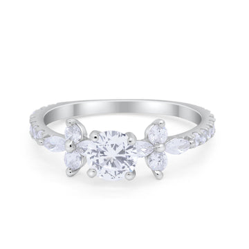 Art Deco Engagement Ring Marquise Round Simulated CZ 925 Sterling Silver